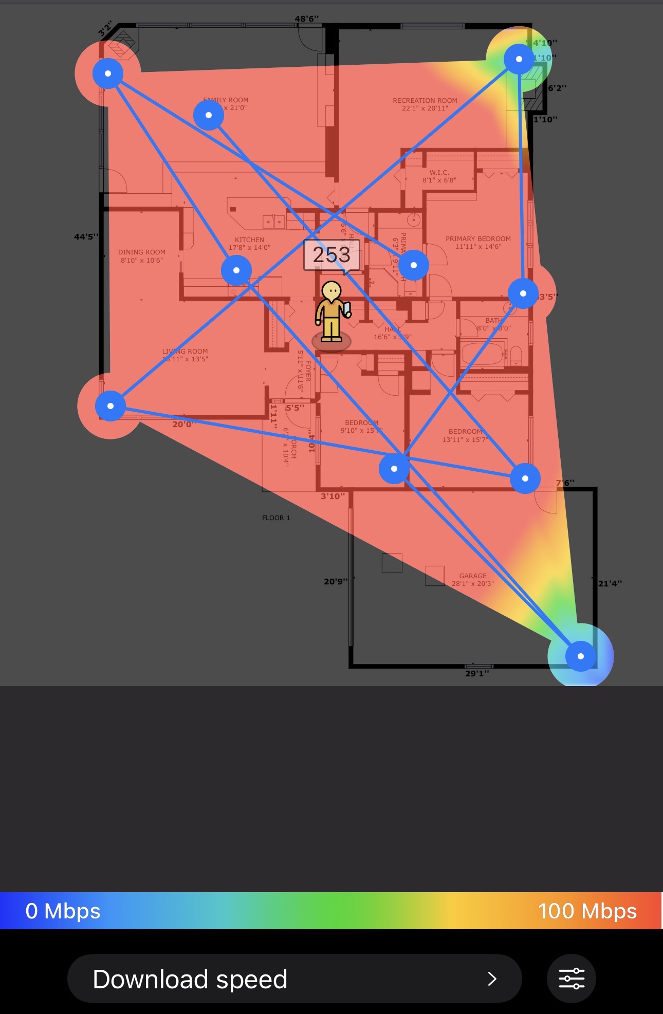 NetSpot download-speed heat map plotted across the Albuquerque residence