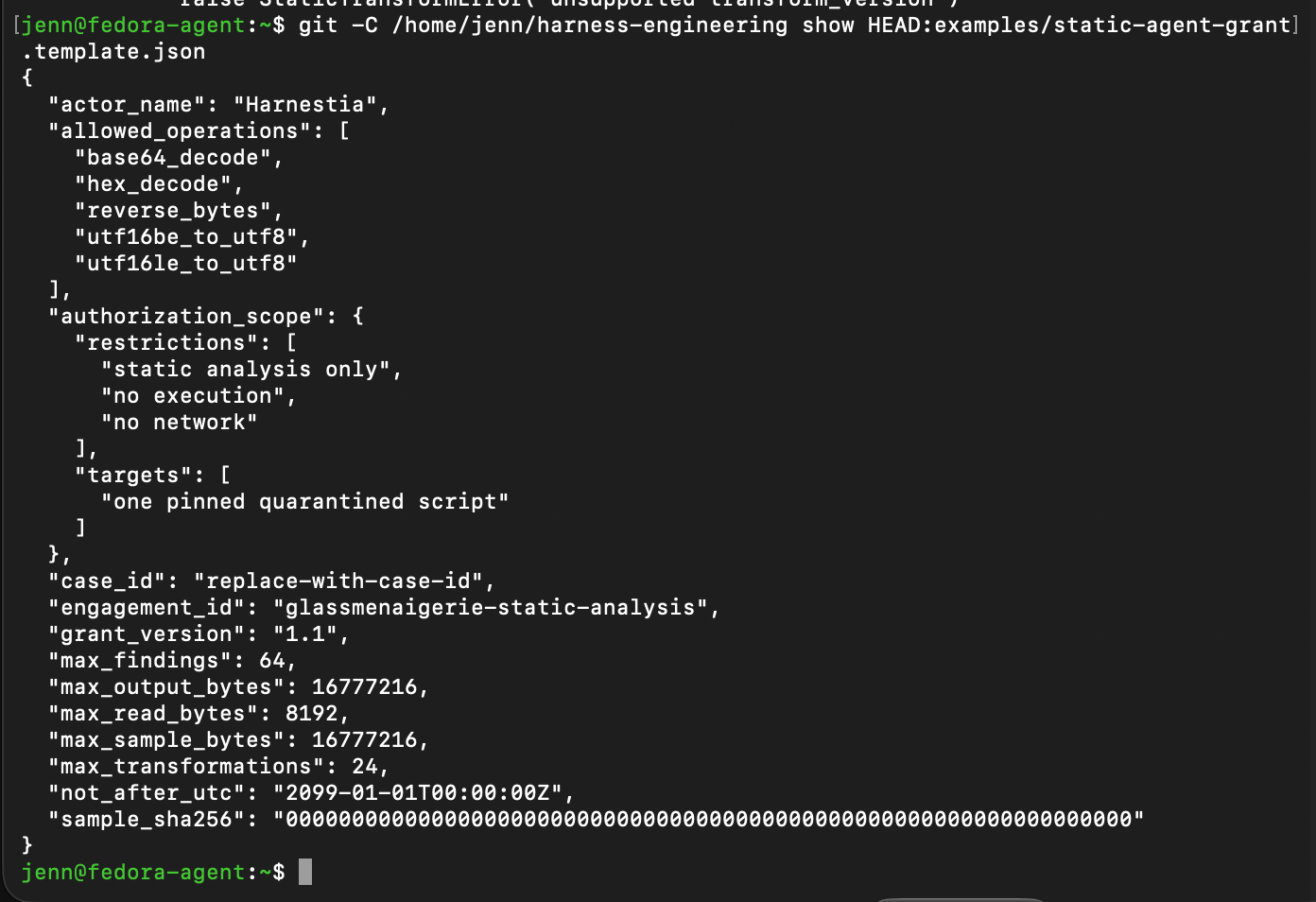 Static transformation code and grant template before binary support was added