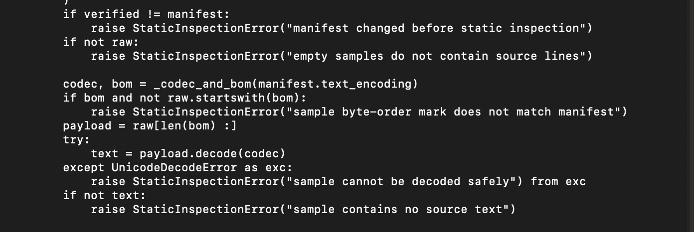 Static inspector code showing support for text based script types