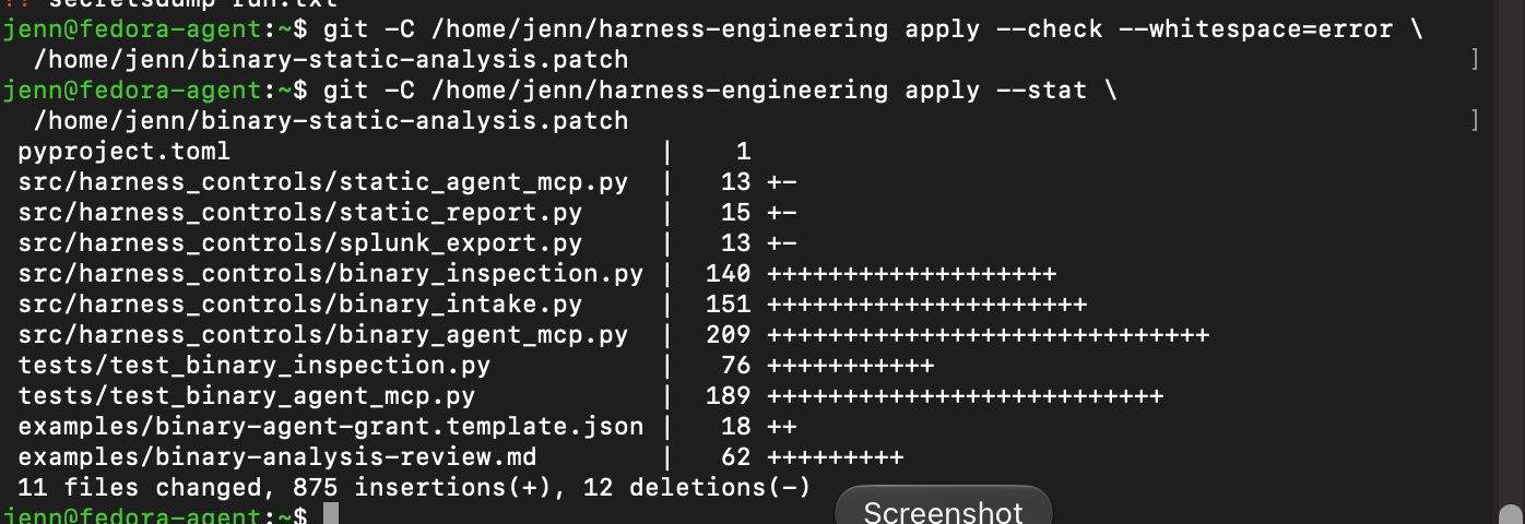 Terminal test results after adding bounded binary inspection support