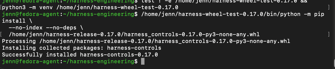 Offline wheel installation succeeding in a temporary test environment