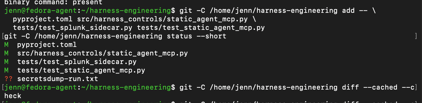 Binary command verification, staged release files, and a clean whitespace check