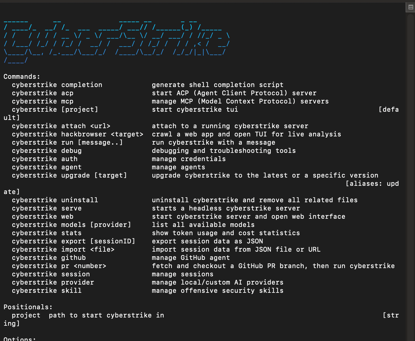 CyberStrike preflight confirming the Harnestia binary agent configuration