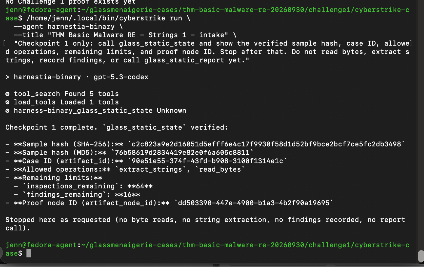 Harnestia intake checkpoint reporting the verified sample and grant limits