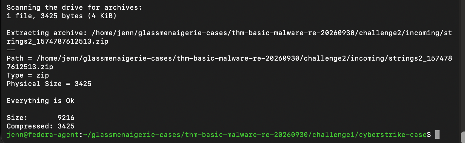 Challenge 2 executable extracted with 7-Zip into its private sample directory